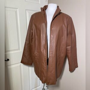 VERANESI WOMEN’S Cognac Brown Leather Zip mid length Jacket Size 18W Plus Size